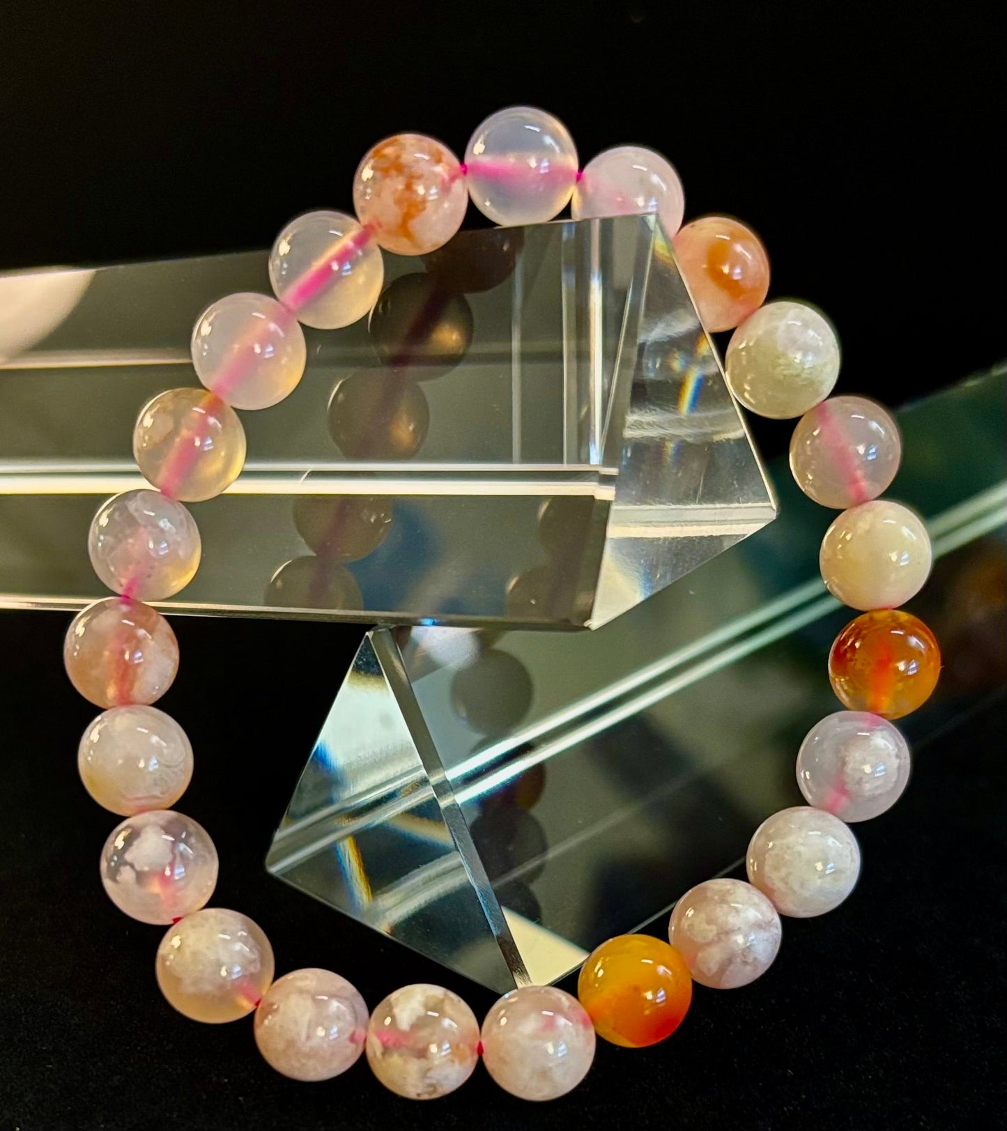Pulsera de Ágata Flor Rosa (Ágata Cereza) – Cuentas de 8mm, Muñecas Pequeñas a Medianas