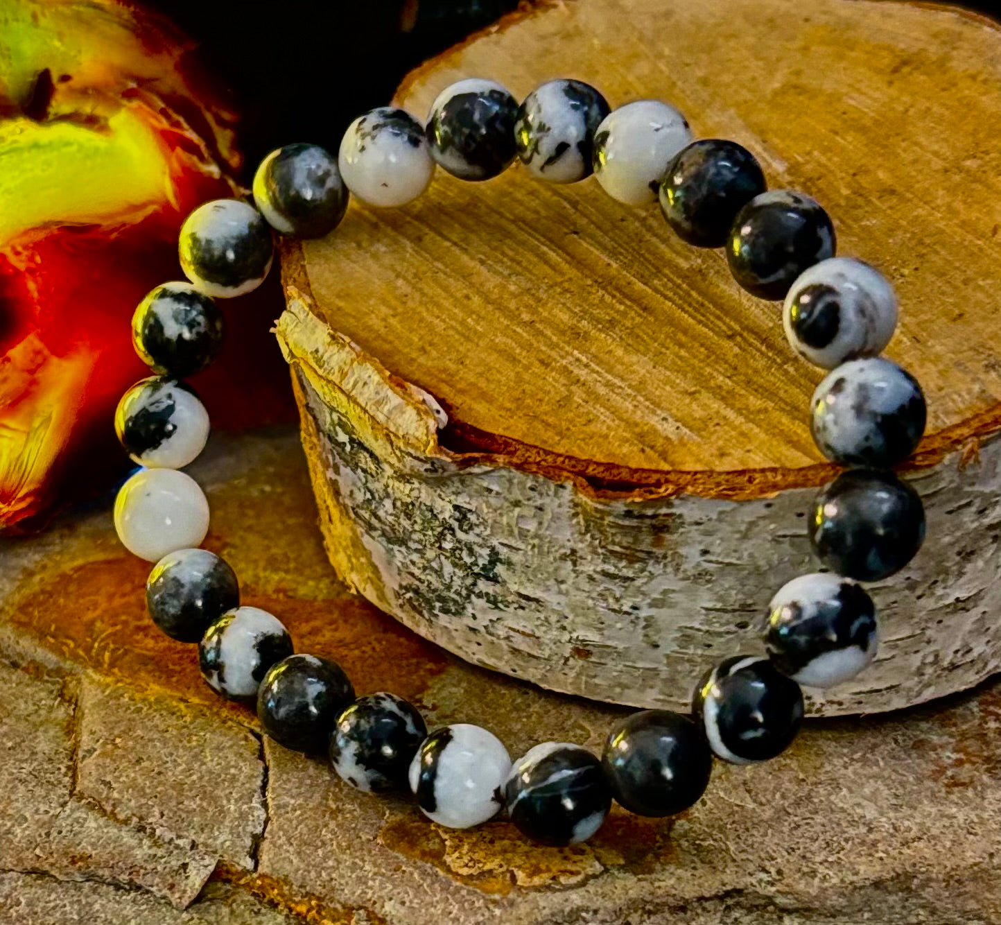 Pulsera de piedra cebra – Cuentas de 8 mm, muñecas medianas