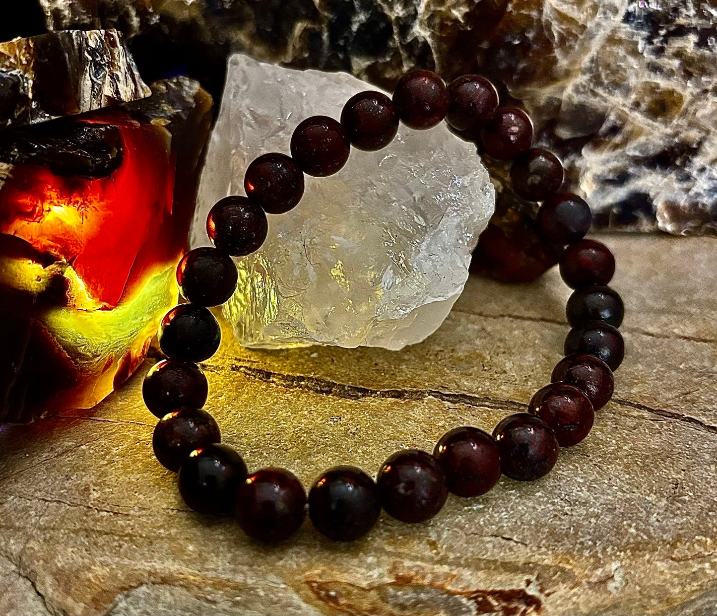 Pulsera de fuerza de heliotropo | Cuentas de energía naturales de 8 mm para protección y vitalidad (ajuste grande de 8")