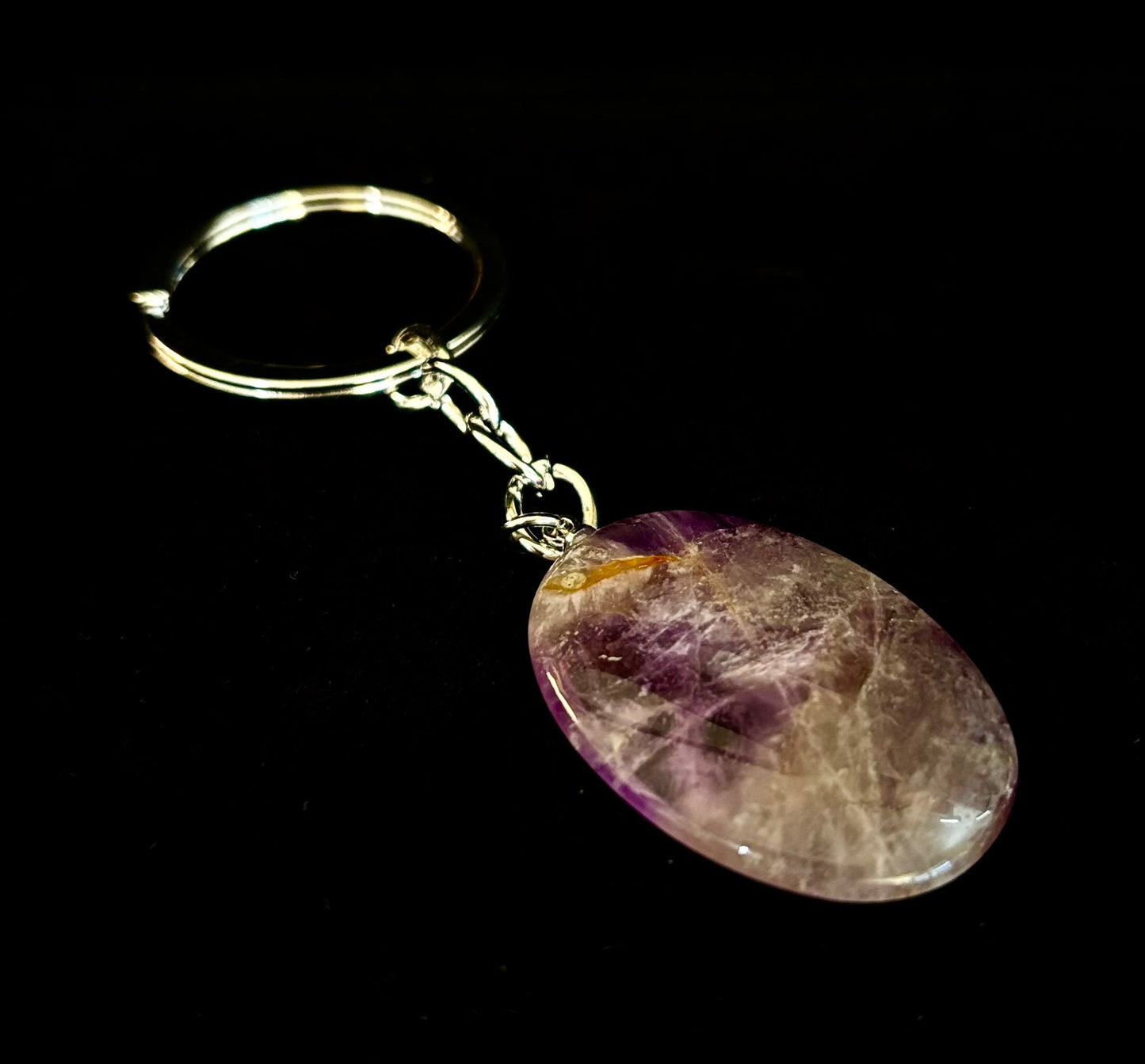Llavero de piedra de preocupación de cristal natural – Amatista, cuarzo transparente, obsidiana, ojo de tigre, aventurina verde y cuarzo rosa (3,17 cm)