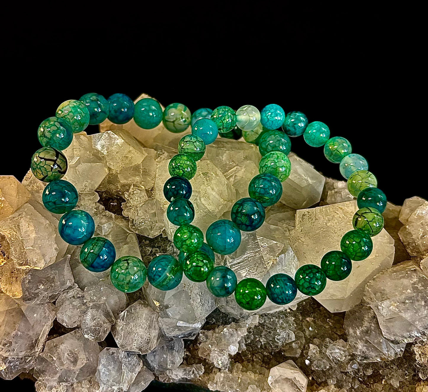 Pulsera de Ágata Veteada Dragón Verde – Joyería de Piedra Natural (8mm/10mm)