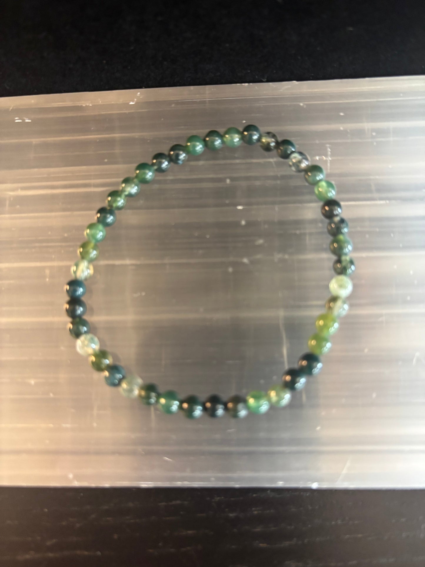 Pulsera de ágata musgosa para enraizar y crecer – Cuentas de piedras preciosas naturales de 4 mm (ajuste delicado para uso diario)