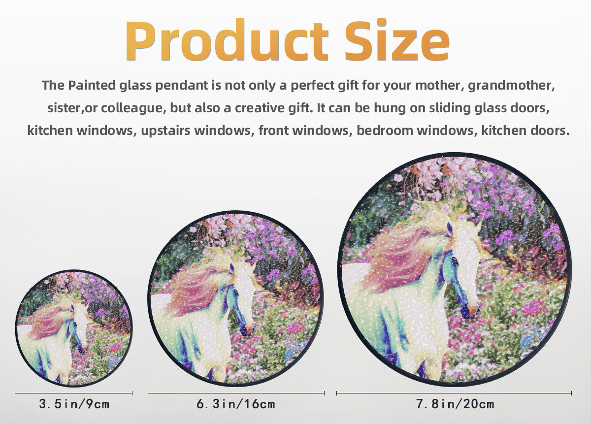 White Horse with Pink Floral Background Glass Suncatcher