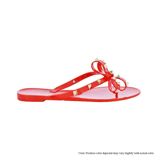 Sandalias Tanga con Moño y Tachuelas Doradas -Naranjas {Pedir 1/2 Talla Más Grande}