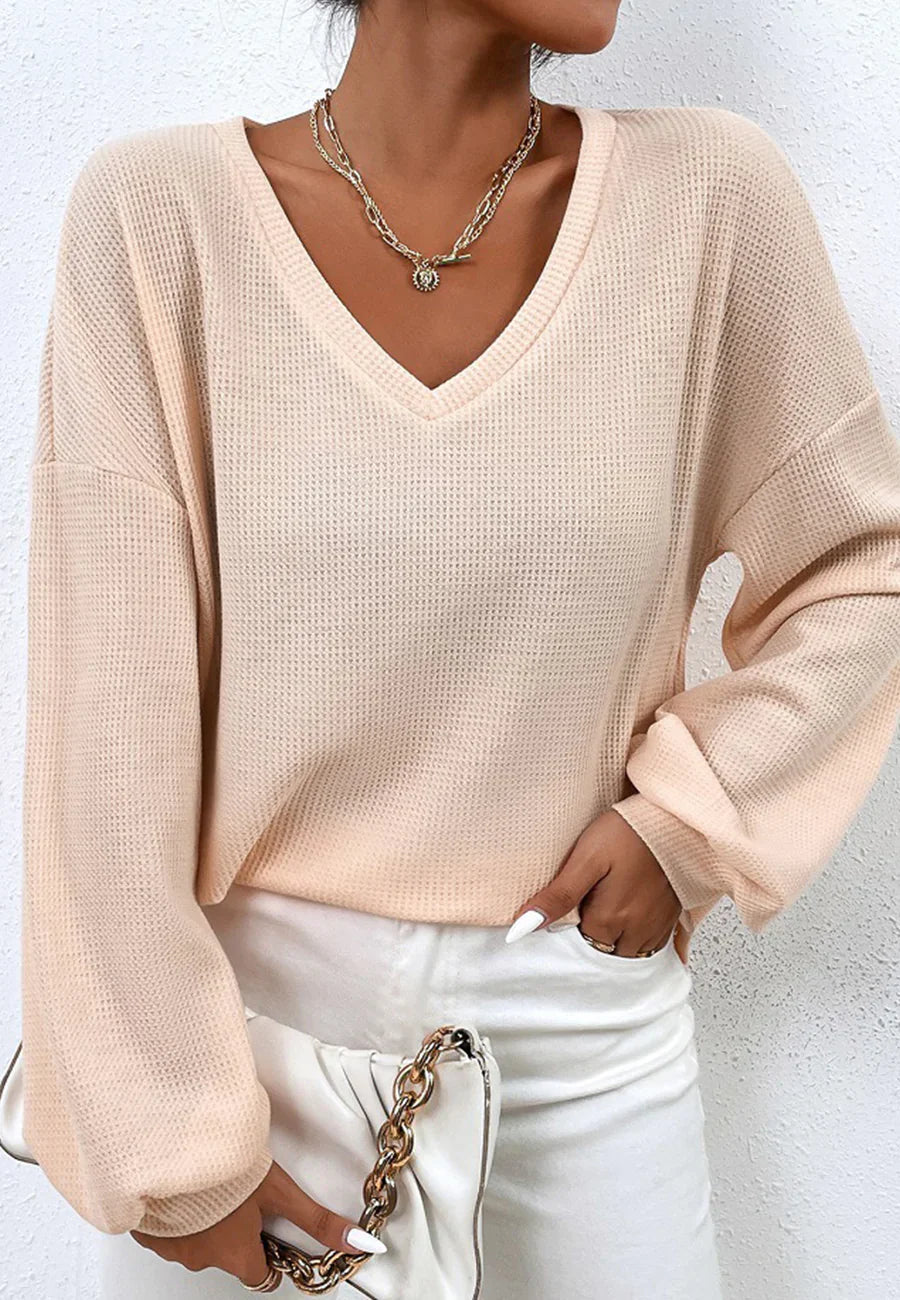 Suéter básico de punto gofre con cuello de pico