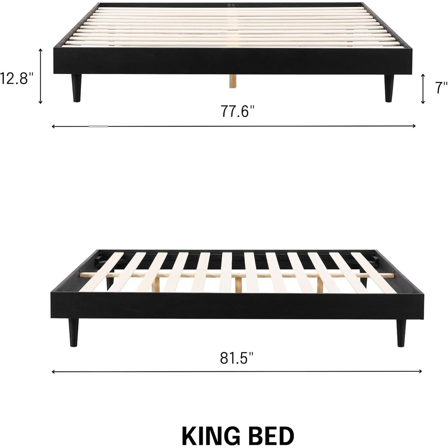 Base de cama King size de estilo Mid-Century Modern con acabado de madera negra