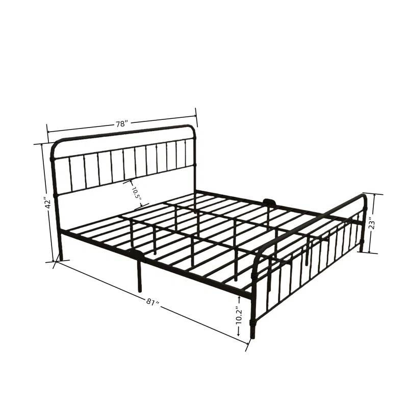 Marco de cama de plataforma King size de metal negro con cabecero y piecero redondeados