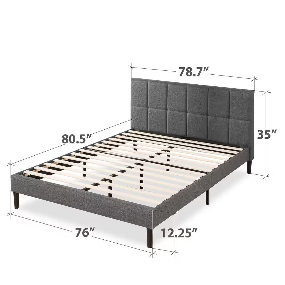 Estructura de cama plataforma tapizada gris tamaño King con cabecero acolchado