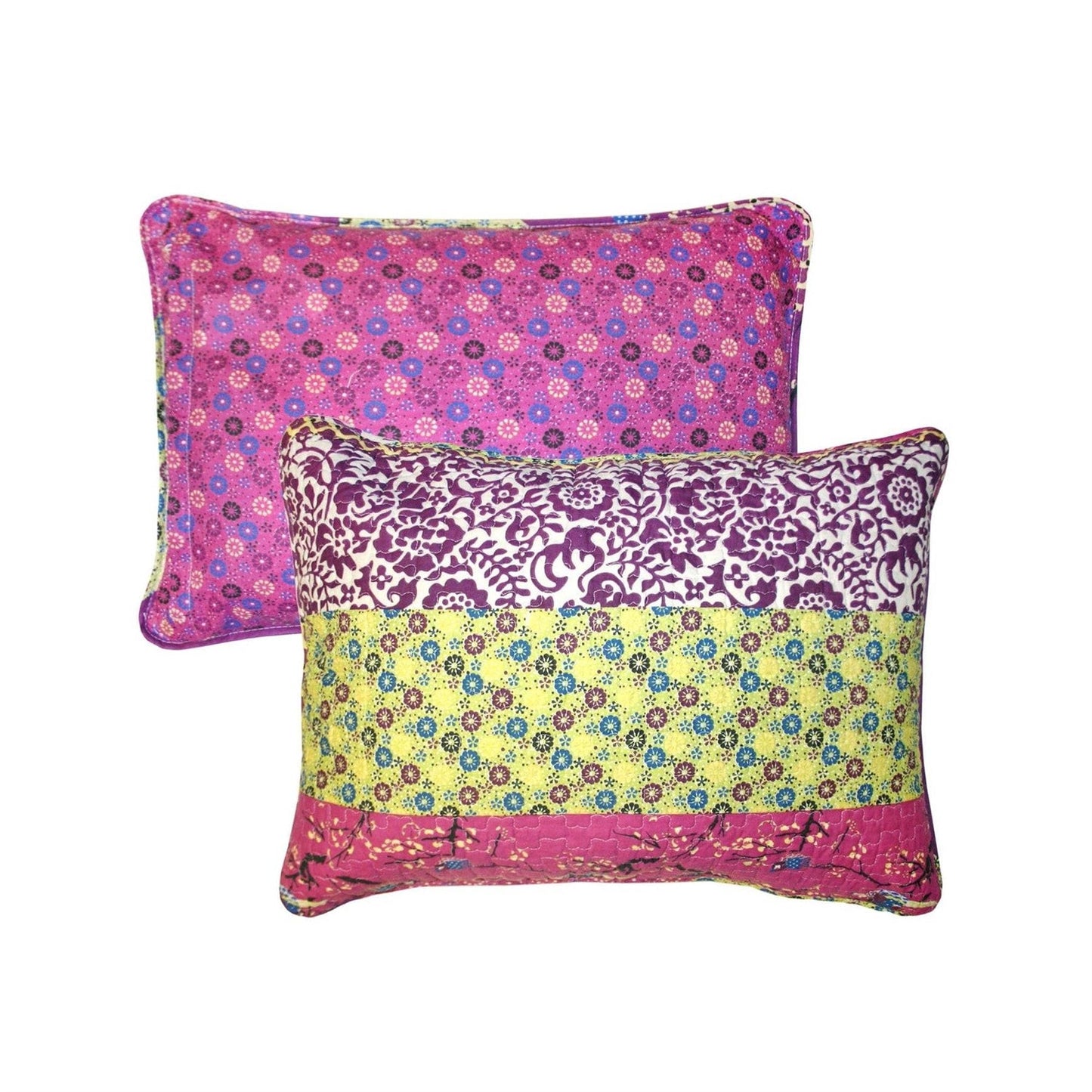 Juego de edredón liviano reversible con estampado floral bohemio en morado y amarillo vibrante, tamaño king