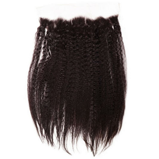 Frontal de cabello humano liso encrespado de 13x4 con encaje transparente