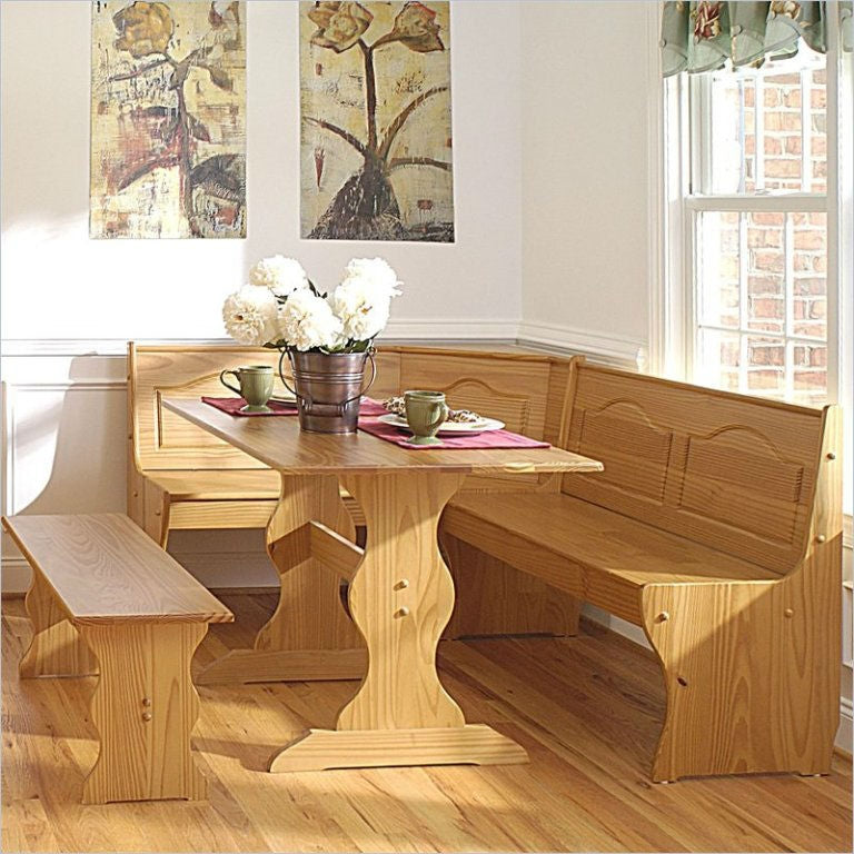Juego de comedor de esquina reversible de 3 piezas, acabado de madera natural miel claro