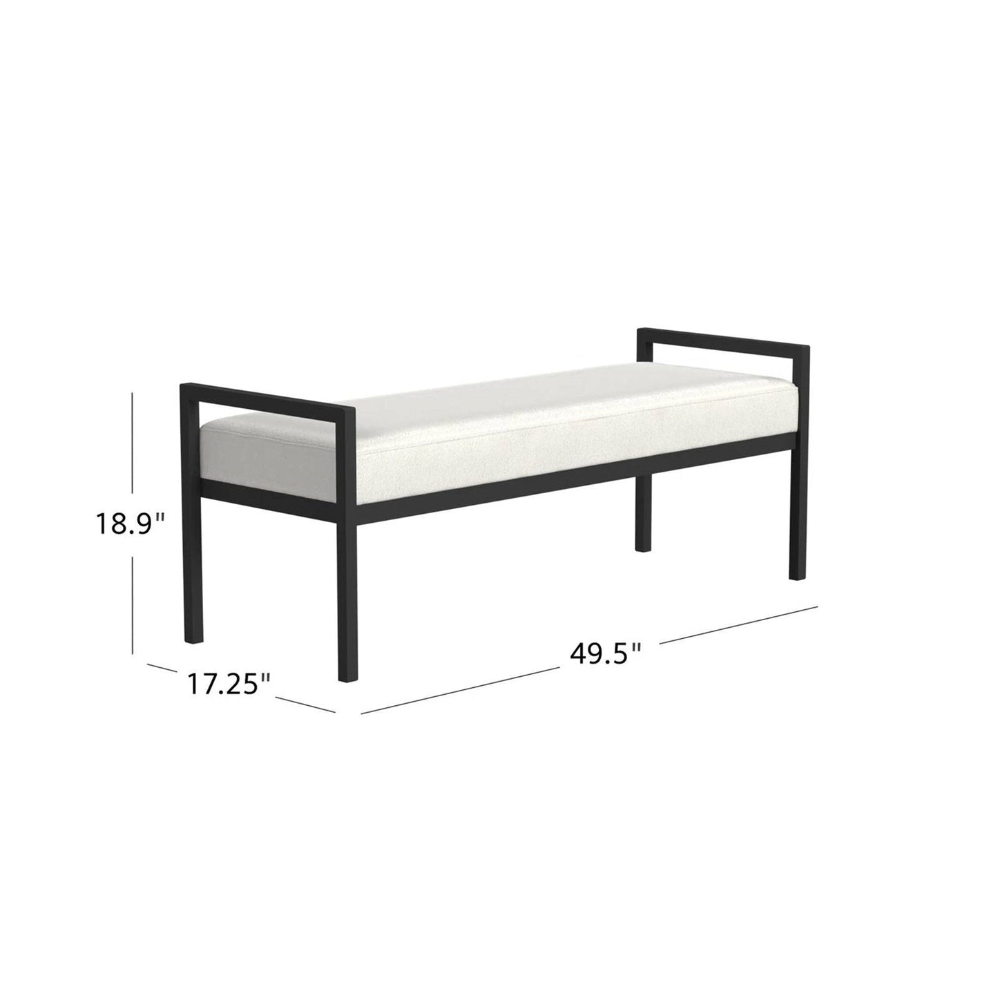 Banco de cama industrial moderno con estructura de metal negro y cojín tapizado color crema