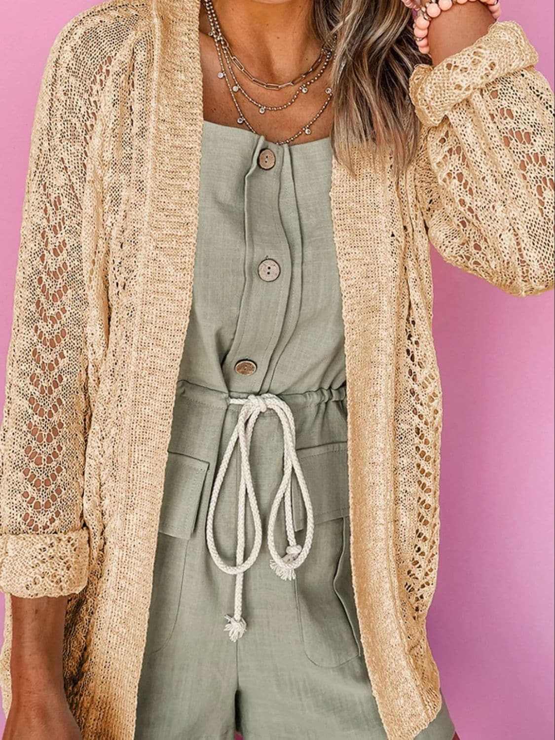 Sweaters Trendsi Lace-knit open cardigan - acrylic