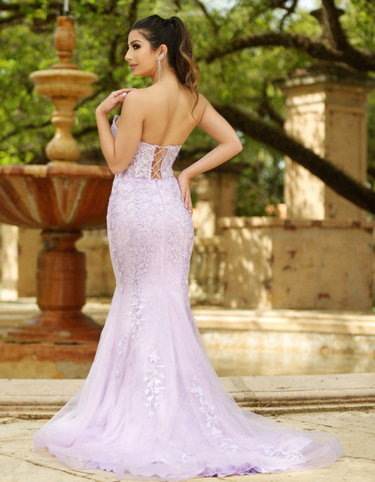 Reva Corset Gown - Lilac Floral Lace Dress