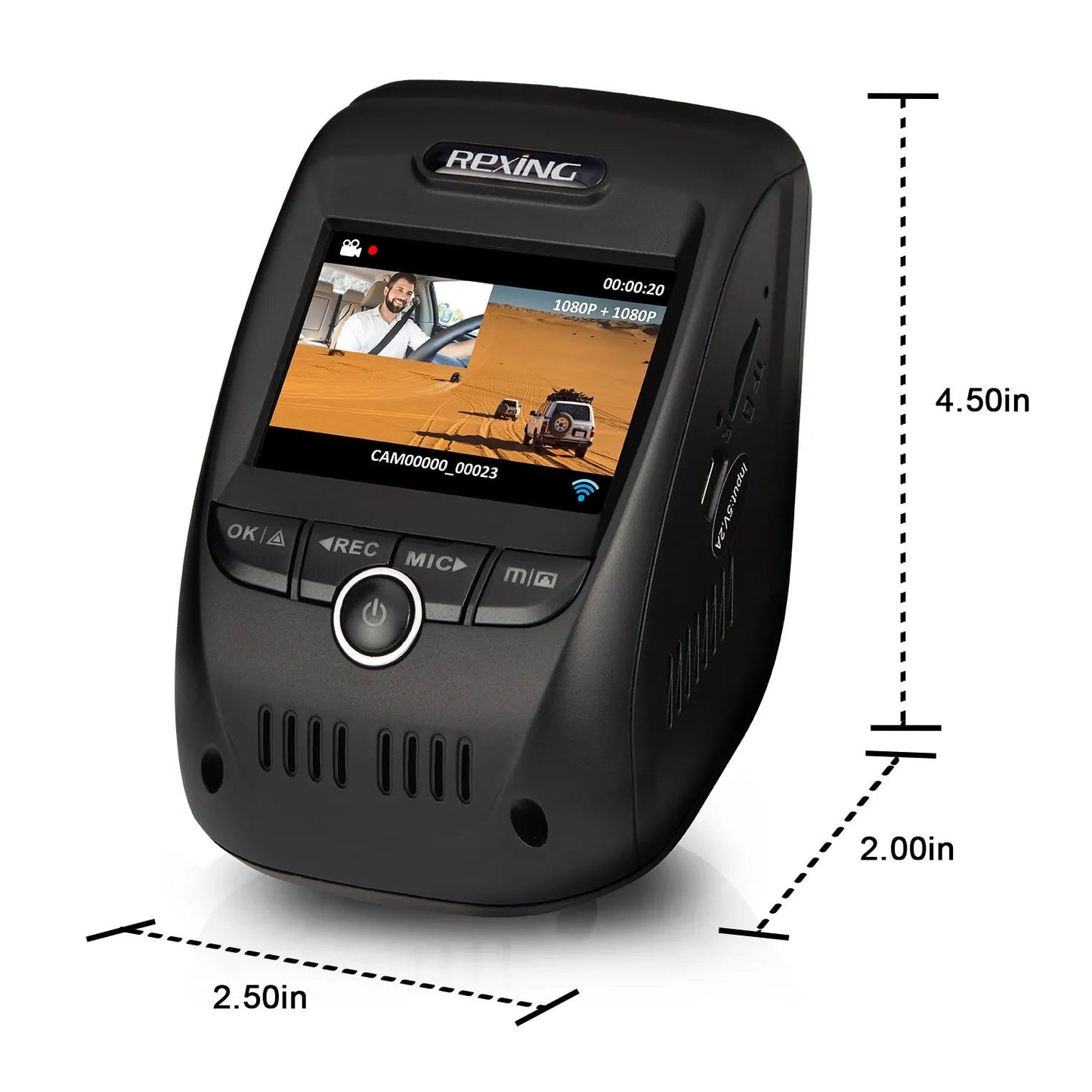 Cámara de salpicadero doble Rexing V1P Pro Full HD 1080p delantera y trasera con Wi-Fi y registrador GPS incorporado