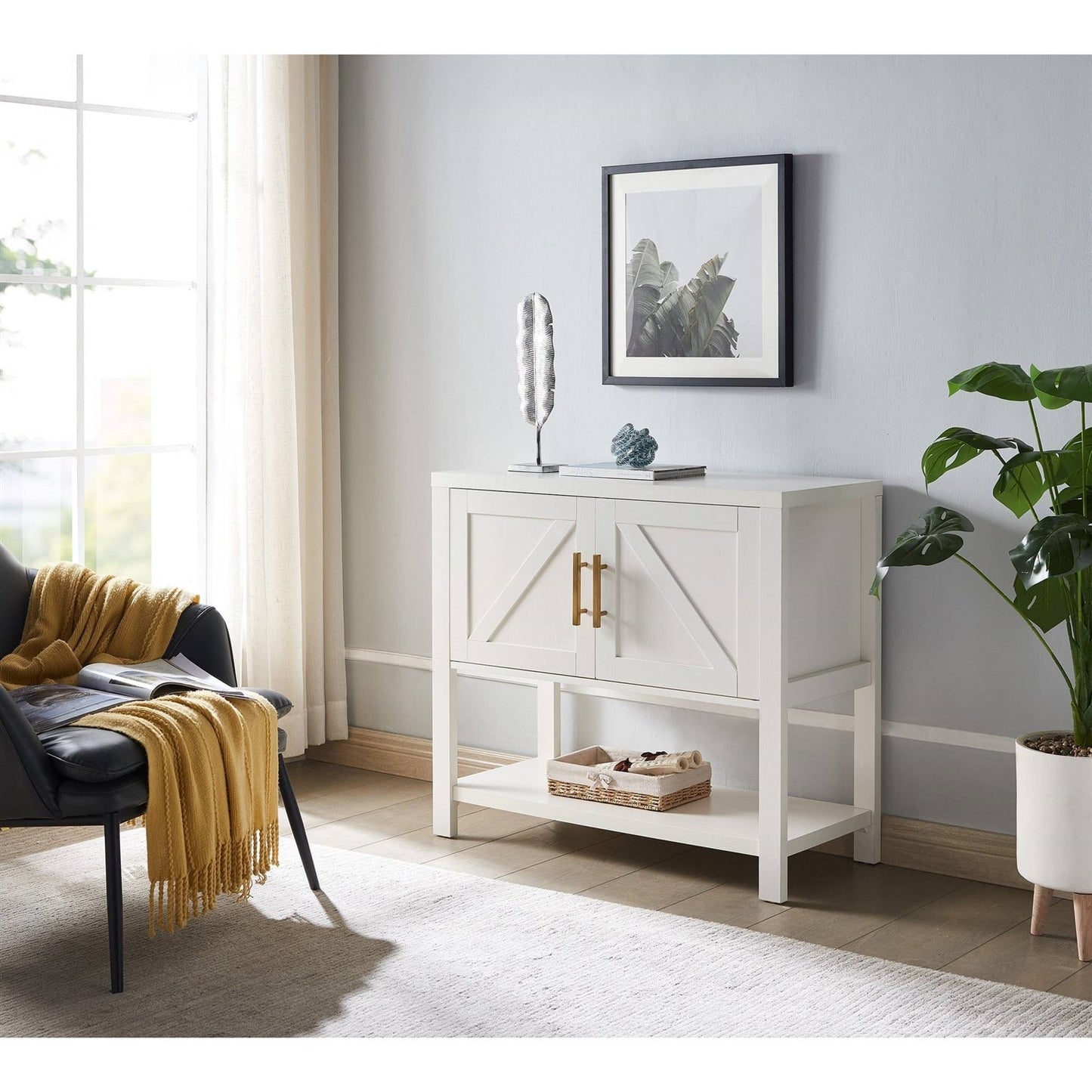 Mesa consola de almacenamiento de madera de 2 cajones blanca moderna