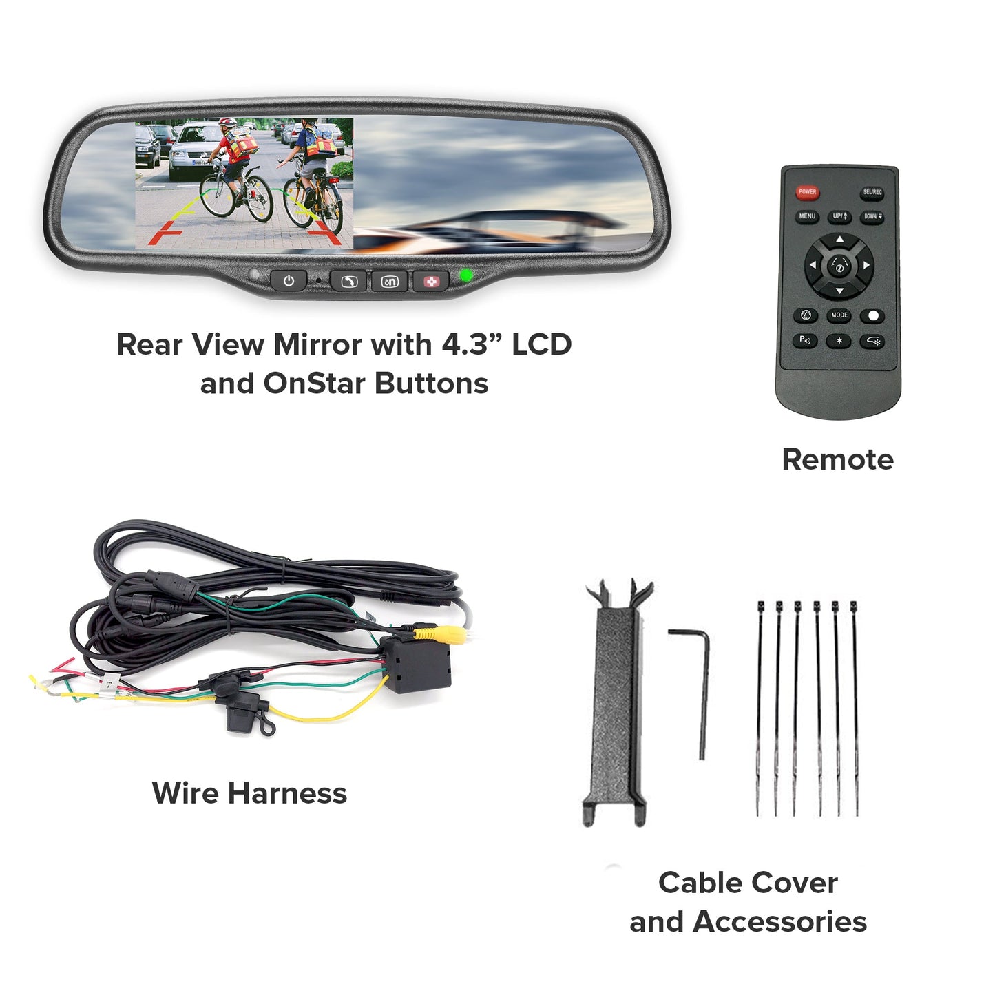 Master Tailgaters 10.5" Rear View Mirror with 4.3" LCD Screen + OnStar Buttons for Existing Wiring | Rearview Universal Fit | Auto Adjusting Brightness LCD | Anti Glare | Full Mirror Replacement