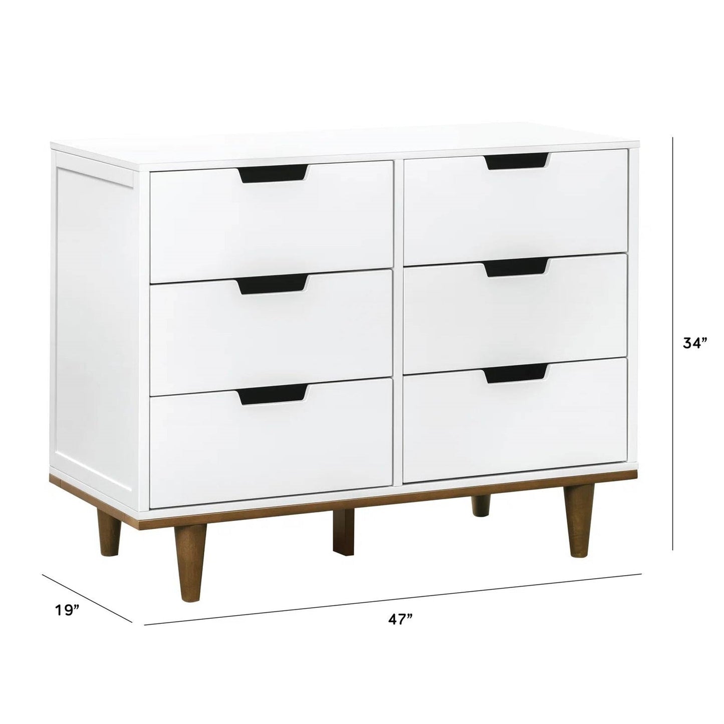 Cómoda doble de 6 cajones estilo moderno de mediados de siglo con acabado de madera de nogal blanco