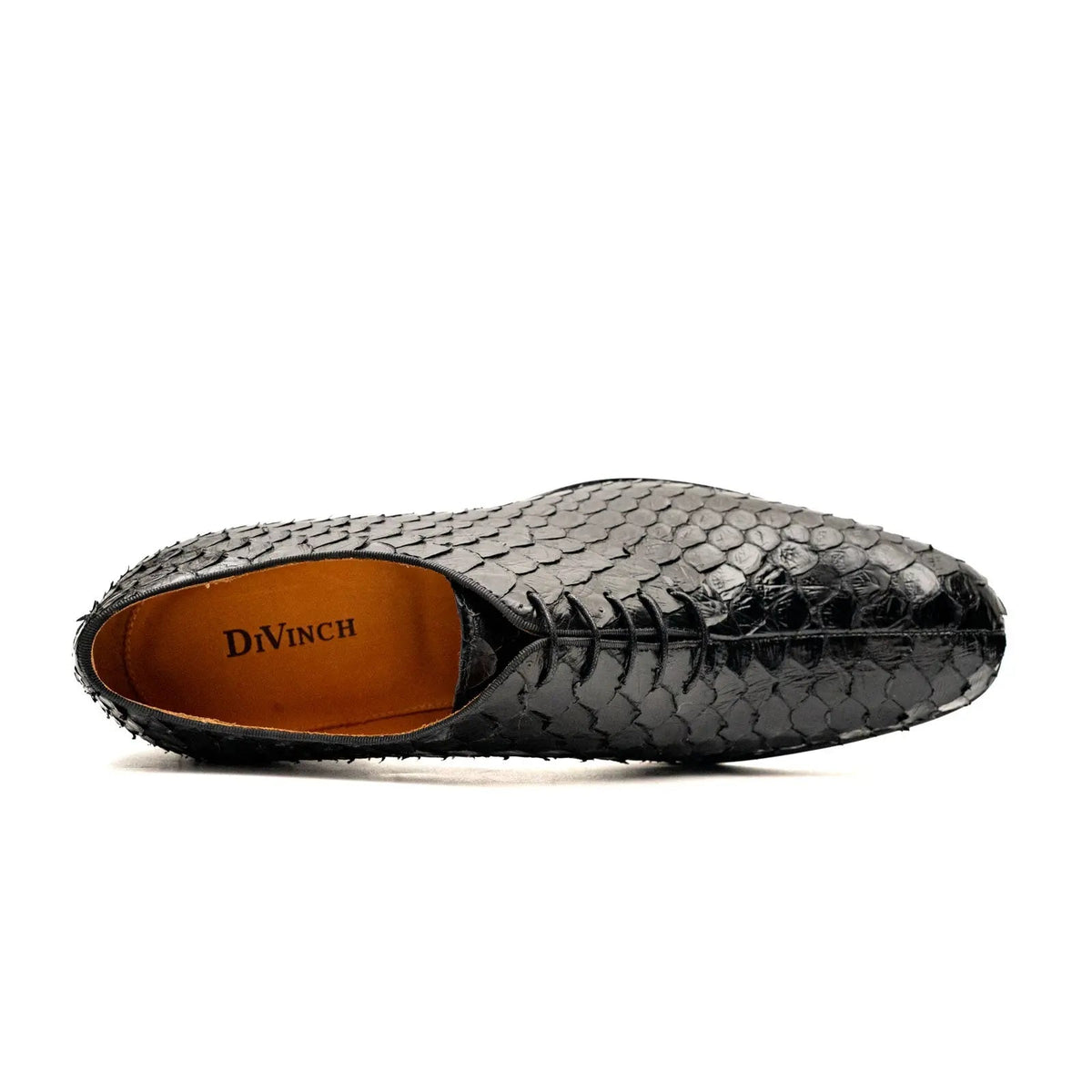 Black Plain-Toe Snakeskin Oxford Shoes