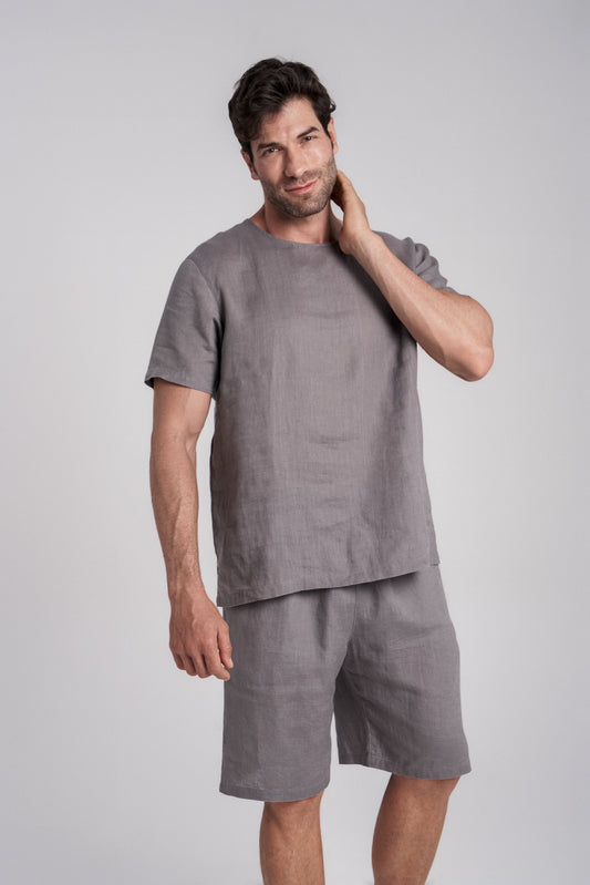 Men's Short-Sleeve Linen Sleepwear