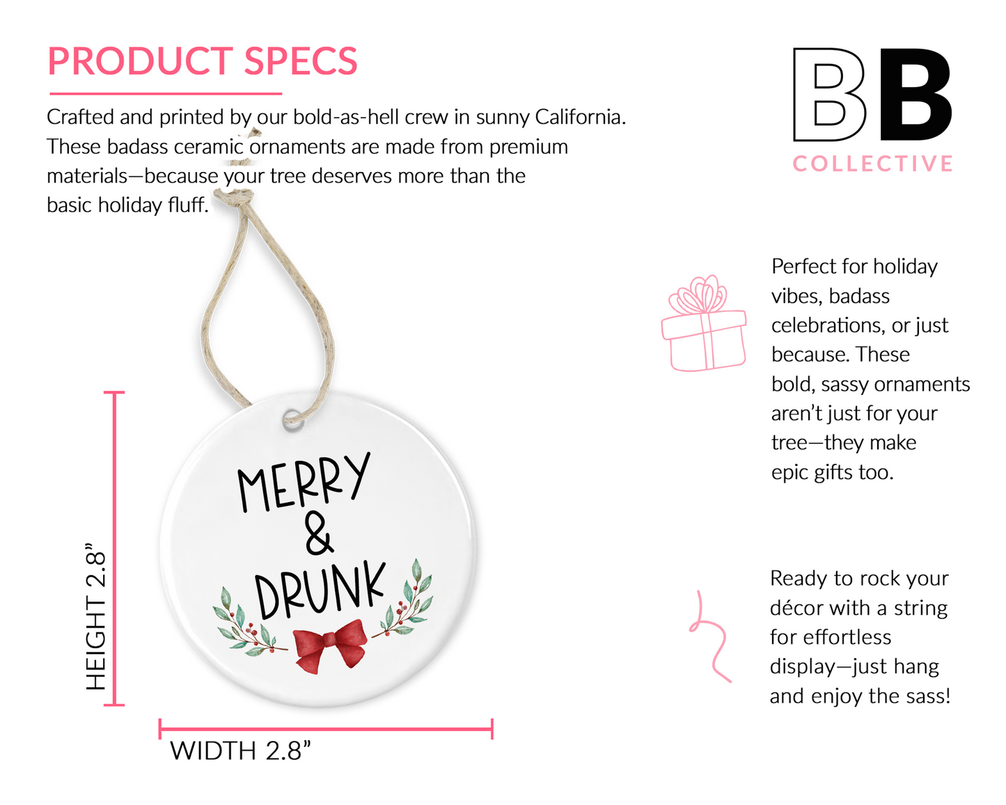Adorno "Merry & Drunk" - Decoración navideña atrevida