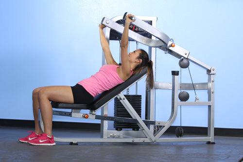 Prensa Combinada Multifunción Doble Función - Muscle D Fitness - Ajustable - Multiposición - Selectorizada por Pasador - Press de Pecho - Hombro - Tríceps