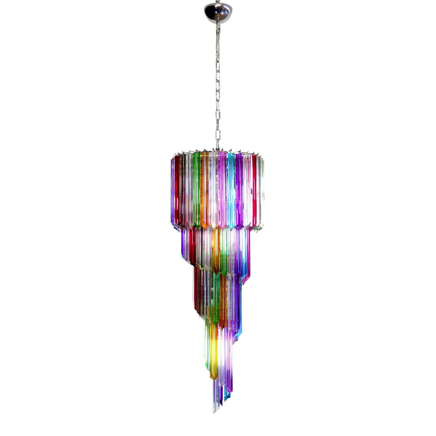 Lámpara de araña de cristal de Murano en espiral con prismas multicolores
