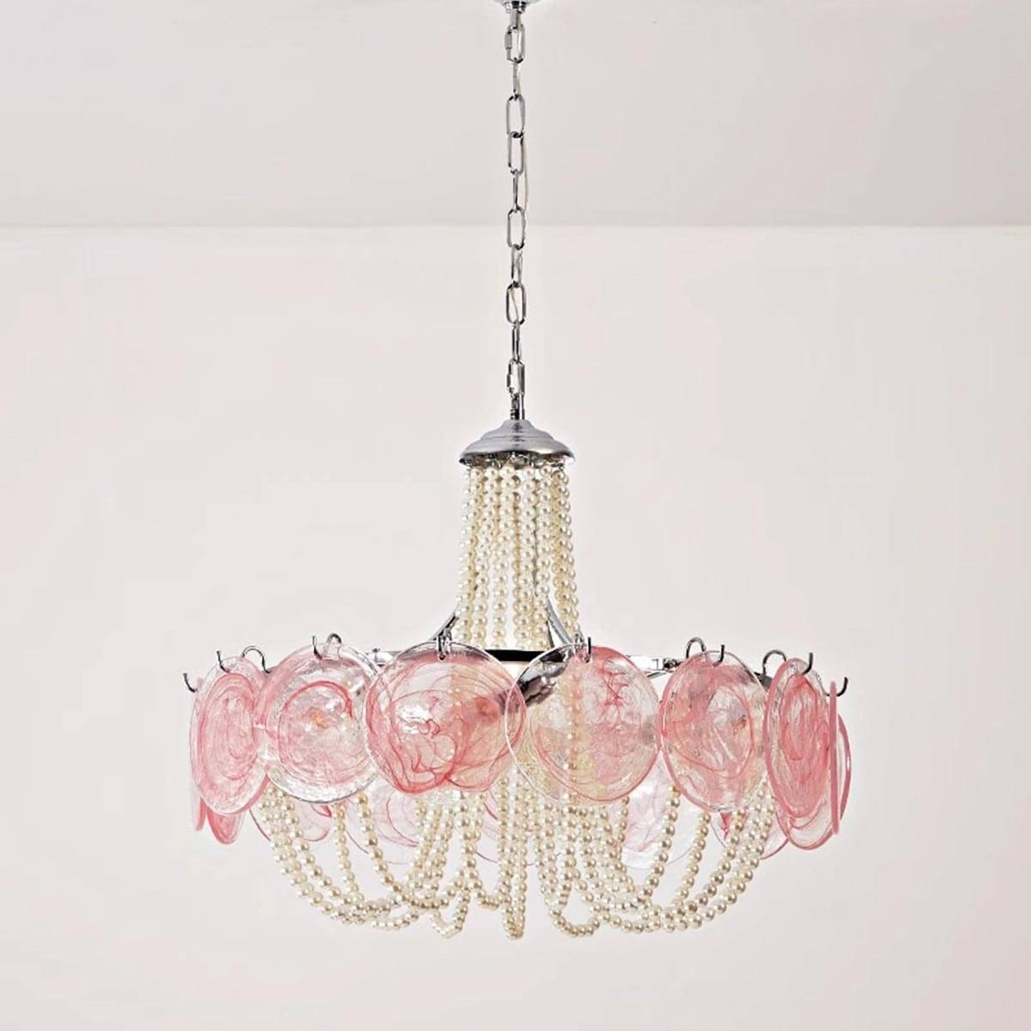 Araña de cristal rosa en forma de disco Murano