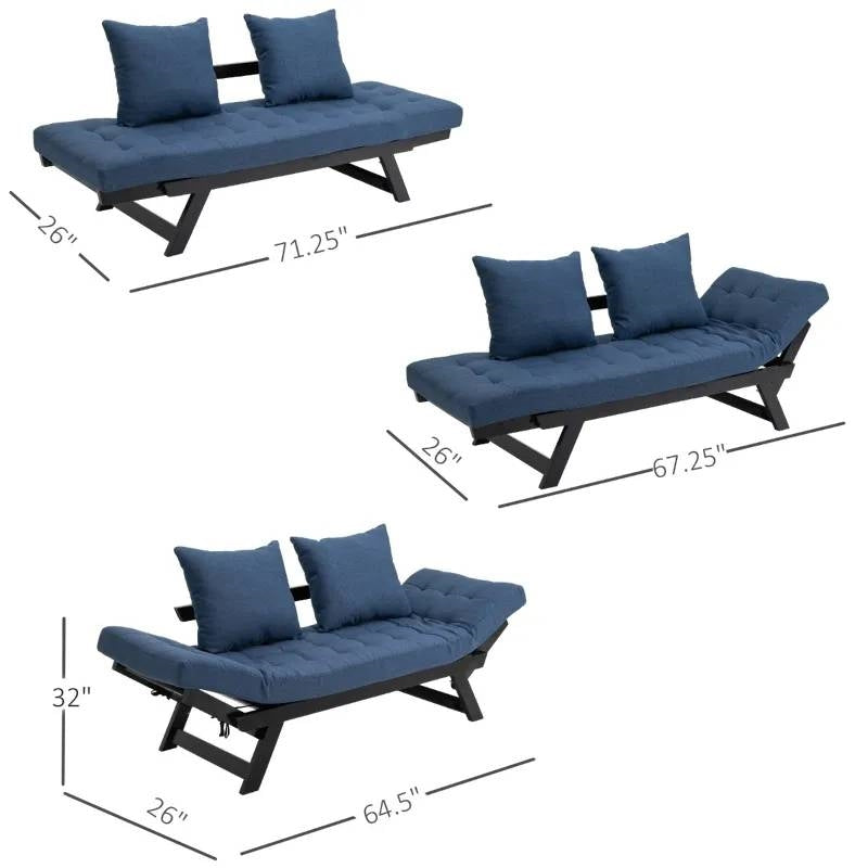 Cama Chaise Longue Sofá Convertible 3 en 1 Azul Marino/Negro con 2 Almohadas Grandes