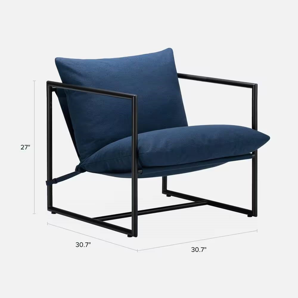 Sillón Moderno Tapizado Azul Marino con Estructura de Metal