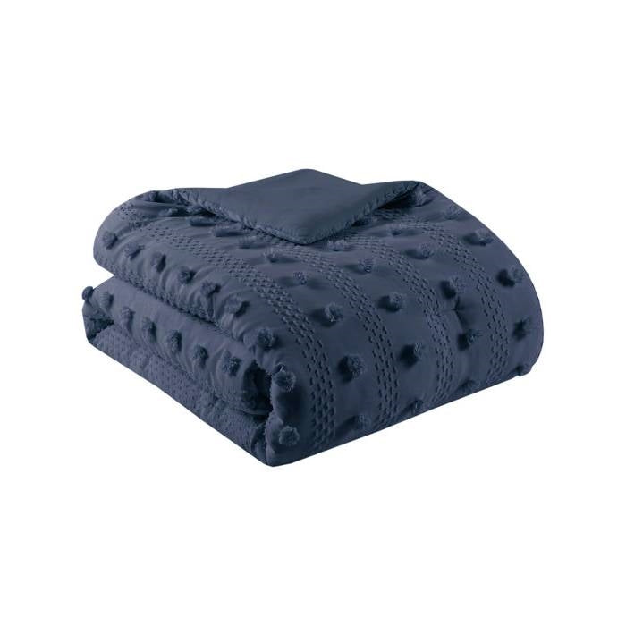 Juego de edredón de microfibra hipoalergénico de 2 piezas con pompones azul marino individual/individual XL