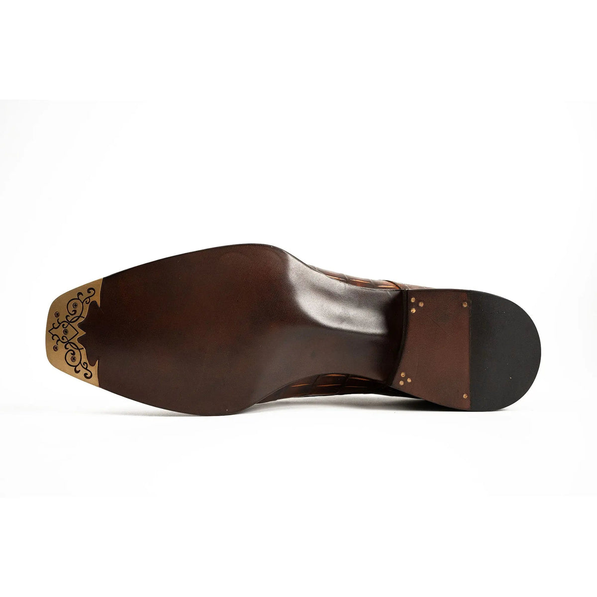 Brown Cap-Toe Crocodile Leather Derby Shoes