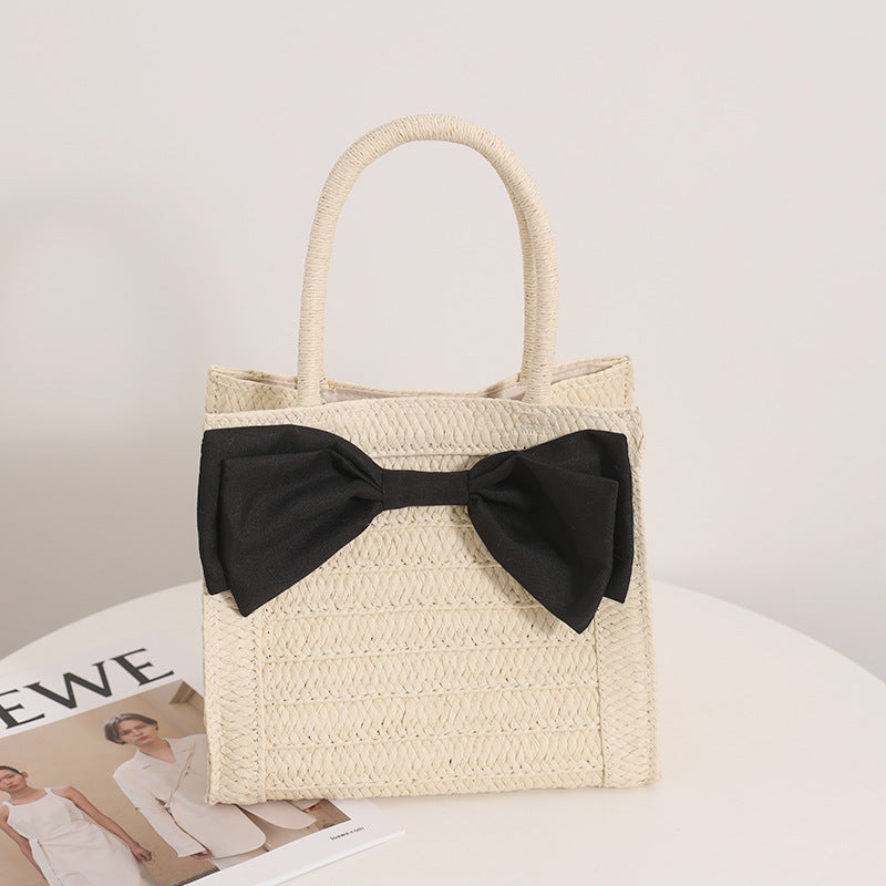 Sweet Bow Straw Bag Cute Girl Portable Straw Bag Woven Bag Seaside Vacation Beach Bag