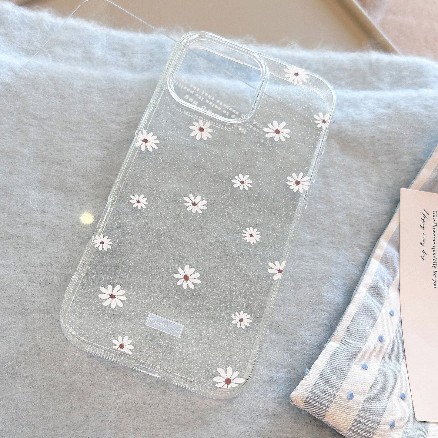 Funda de móvil 16promax de Apple con espejo de flores, 17 para iPhone15 con purpurina 13, azul fresco pequeño