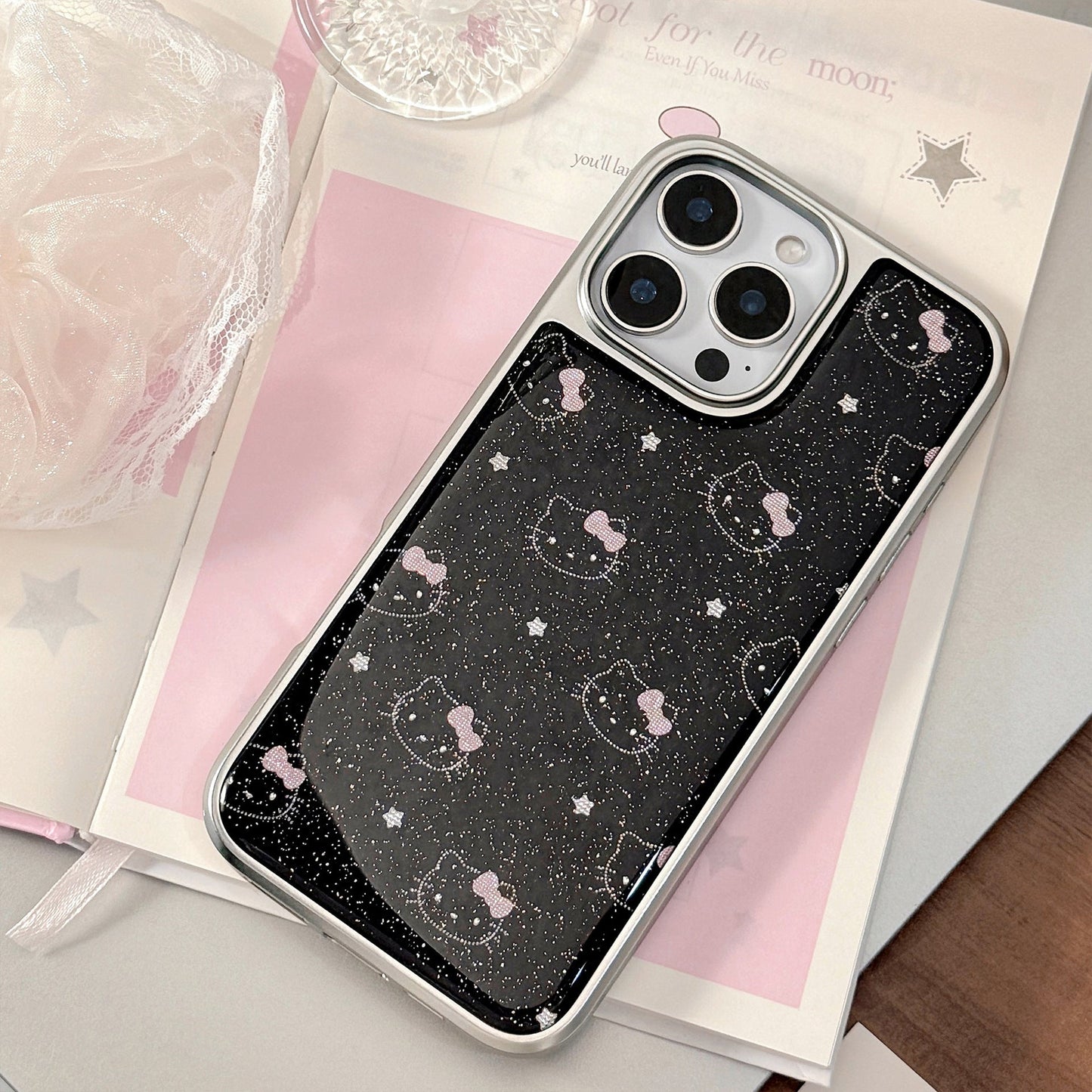 Gilt glitter ins star cat with 16promax apple 15 mobile phone case iphone17 electroplating Huawei P70