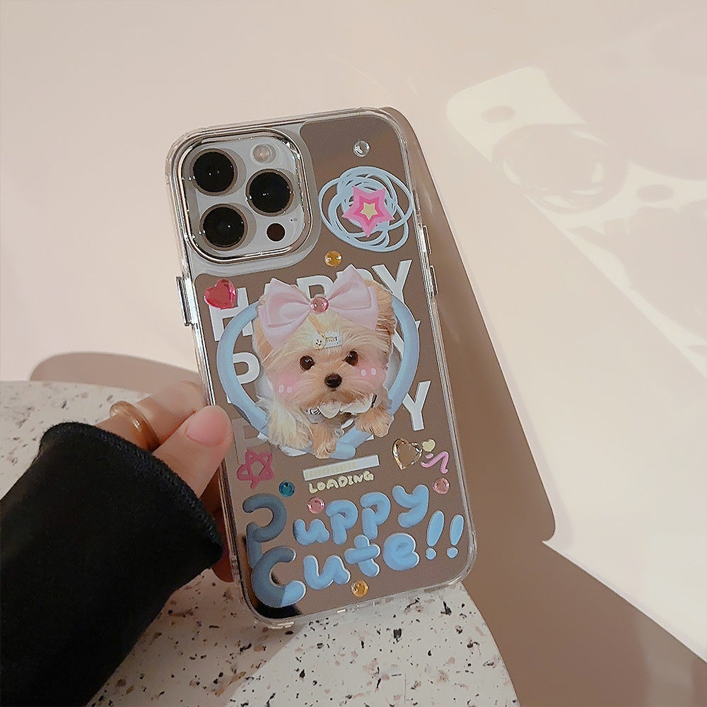 Dopamine puppy 17promax iPhone case for iphone16 cute 13 makeup mirror 15 sticker diamond