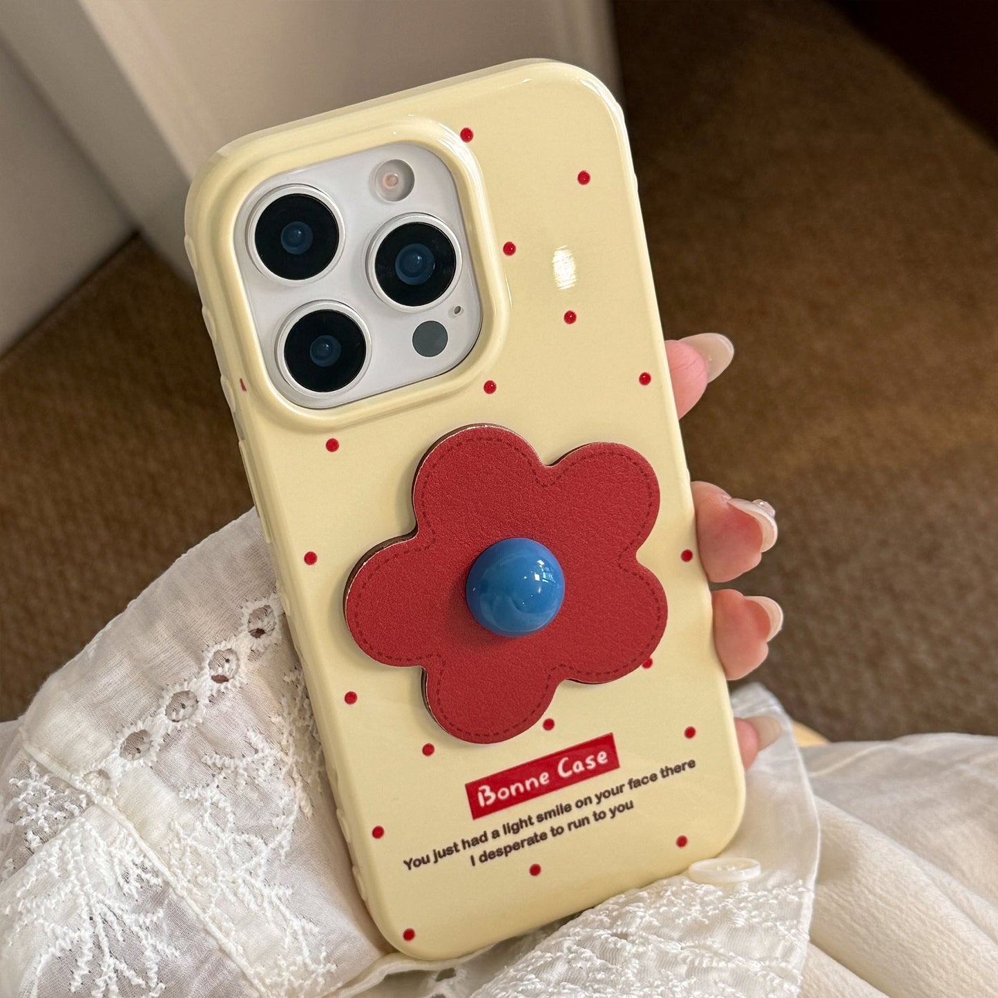 Funda de móvil roja con patrón de piel de flor de manzana 16 iphone17promax para 12, tridimensional 14 retro 13, anticaída