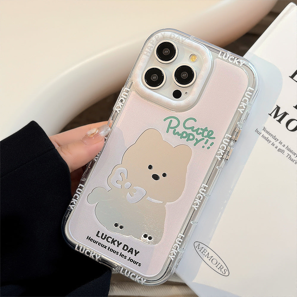 Pink Puppy Mirror Apple 16 Mobile Phone Case 14ProMax Girl iPhone15 Suitable for 17 Bow Lanyard 11