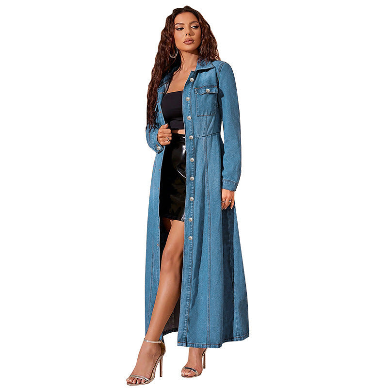 Women Clothing Denim Button Cardigan Coat Dress