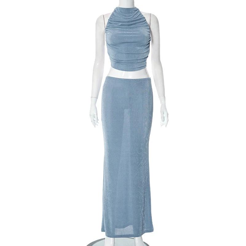 Sleeveless Halter Long Skirt Set