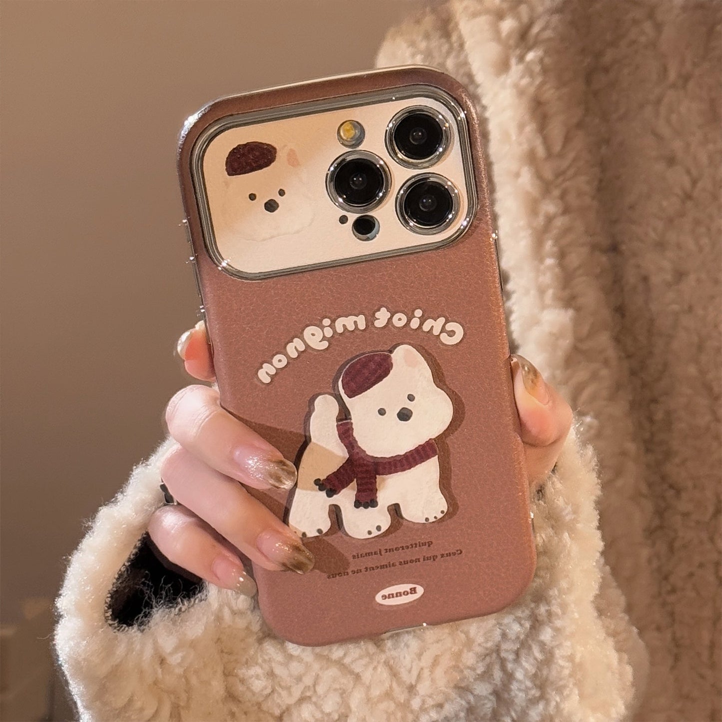 Funda de teléfono móvil tridimensional marrón West Highland adecuada para Apple 15promax iphone16 de cuero de dibujos animados con cordón 17 14