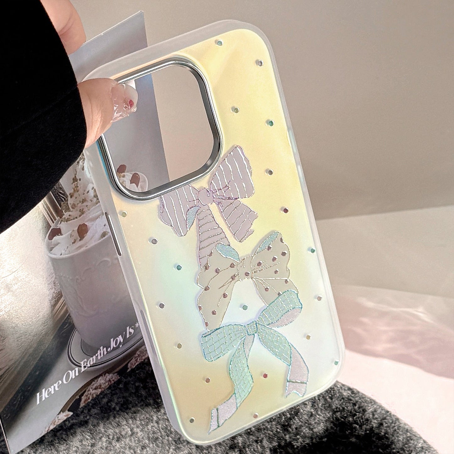 Gilt applicable iphone15Promax mobile phone case 16 color polka dot bow 13 sweet 17 anti-drop laser