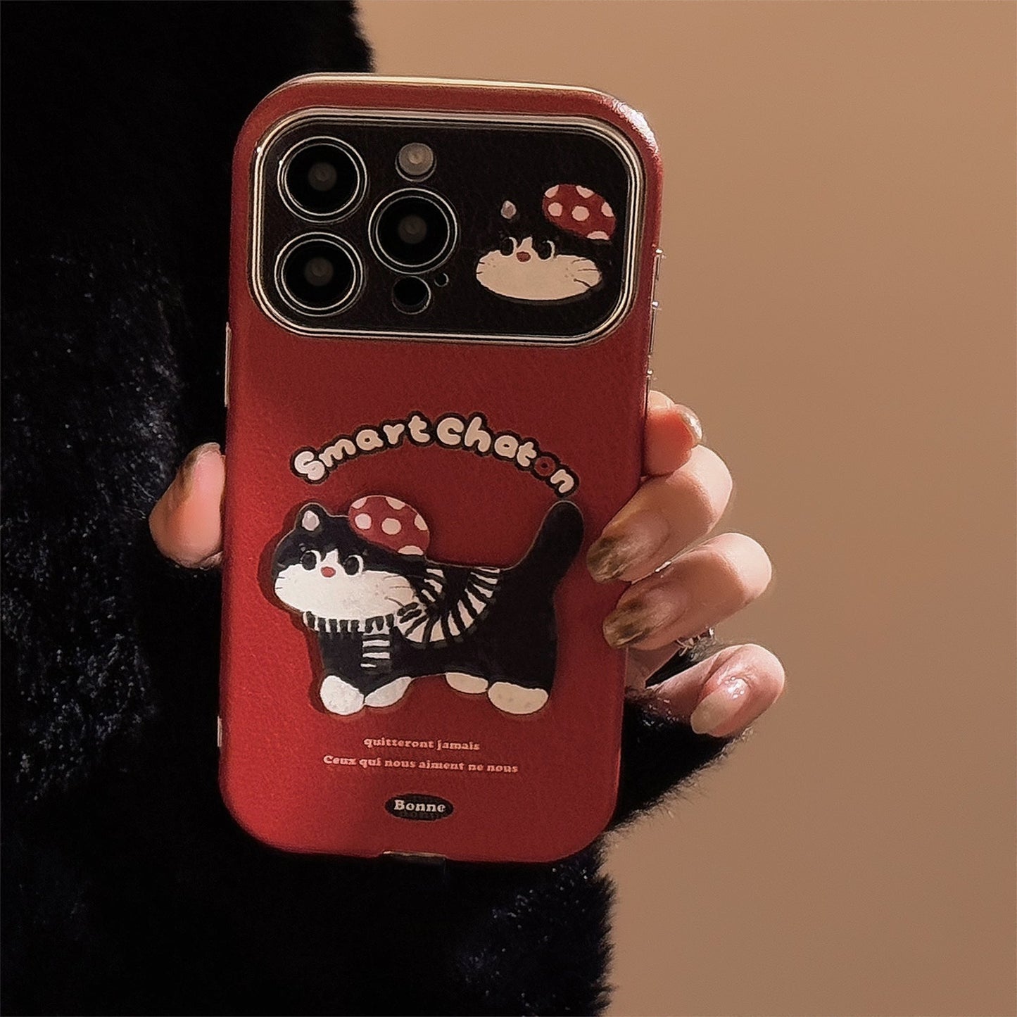 ins rojo gato de dibujos animados adecuado para funda de iPhone 16pro max iPhone 15 cuero dibujos animados 17 cordón