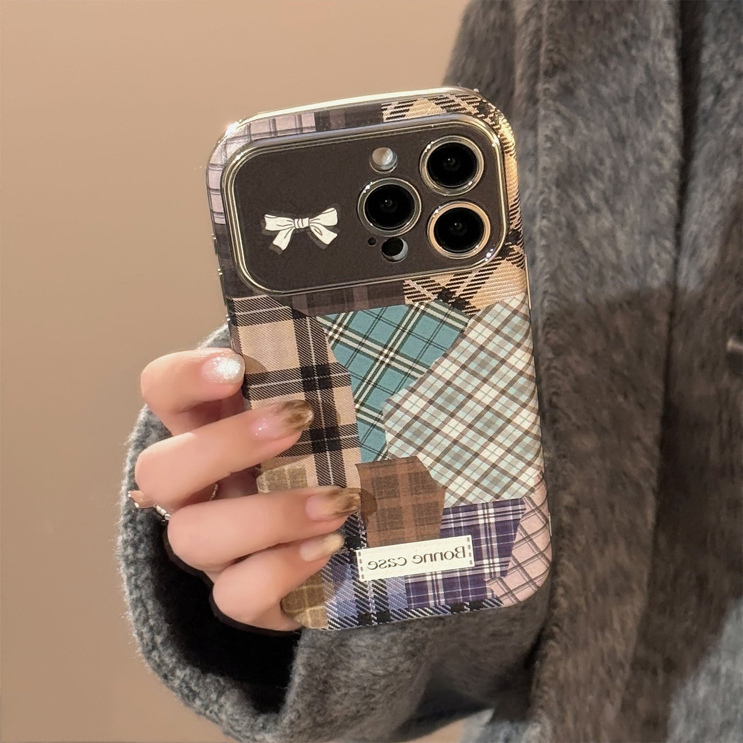 Funda de teléfono móvil Retro a cuadros para gato 14 para 15promax Apple iphone16 tridimensional 17 cuero 13