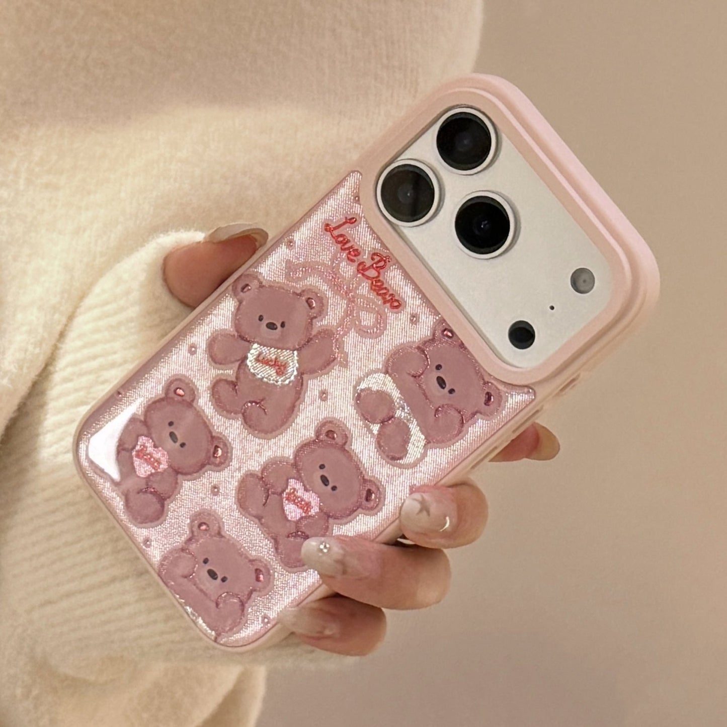 Gilt Apple 17promax mobile phone case 16 Epoxy 13 for iPhone15 pink bear doll Huawei Samsung