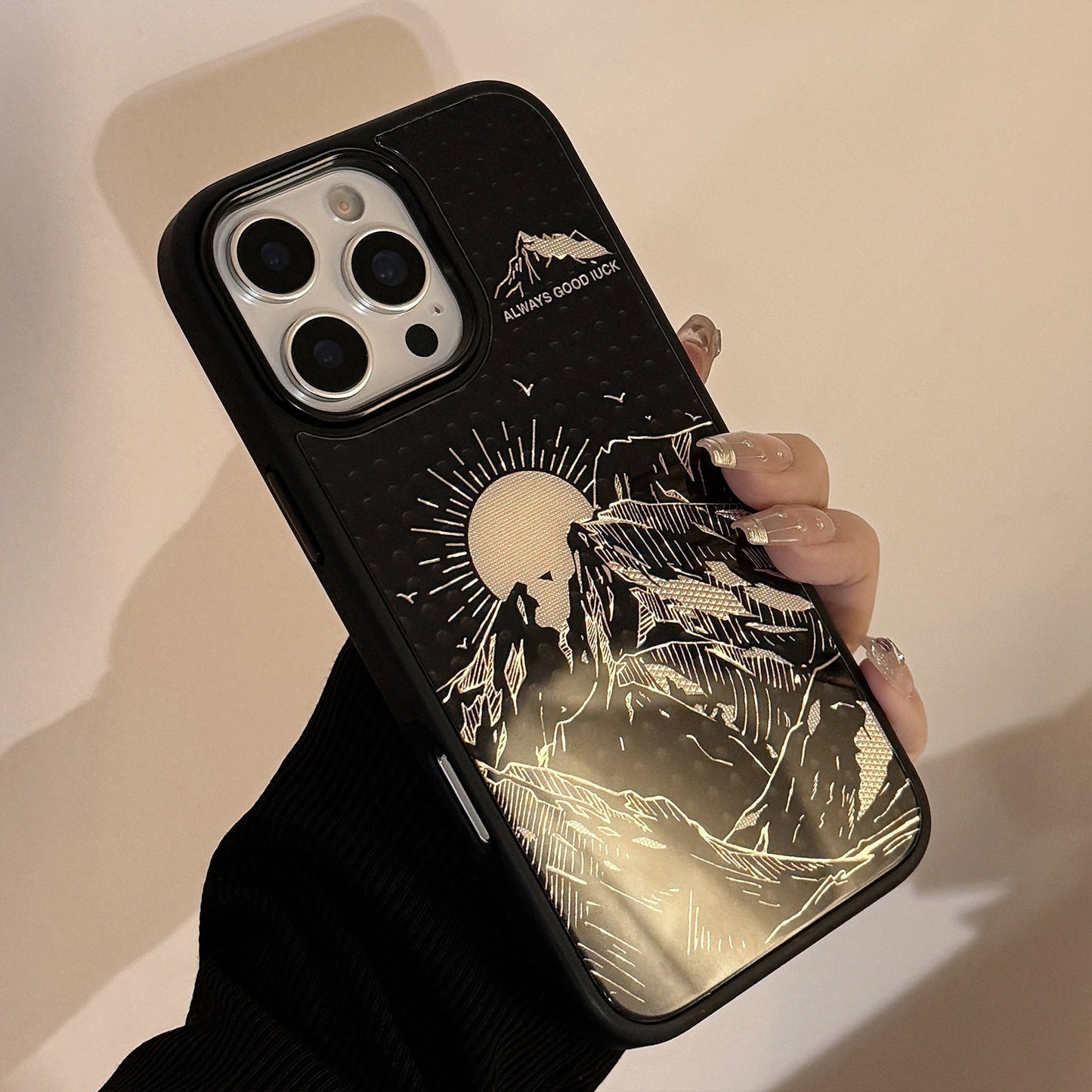 Gilt mobile phone case Apple 17promax protective case iPhone 16 Sunrise Jinshan 12 for 15 personalized glass
