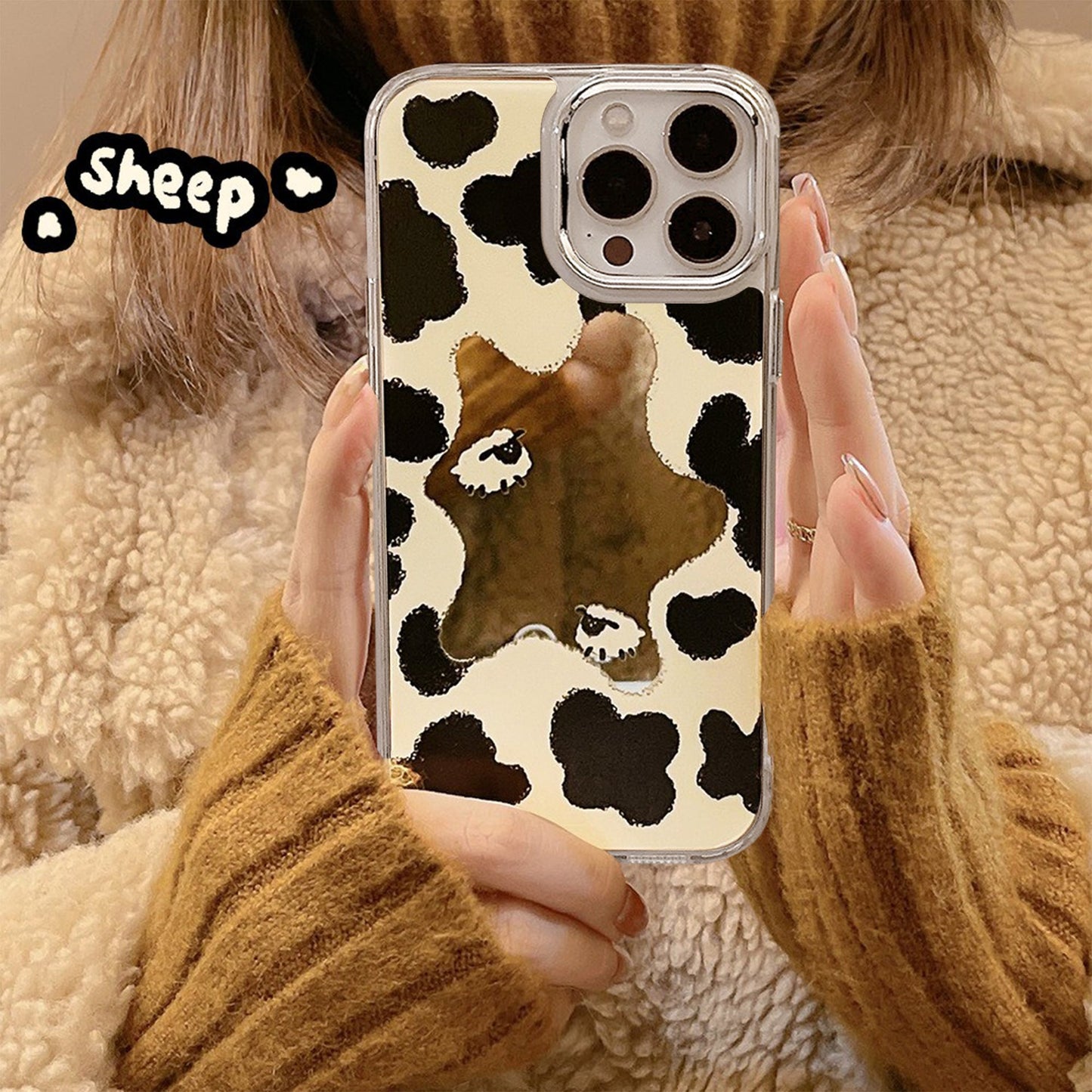 Mirror cow pattern is suitable for 16pro max Apple iphone15 mobile phone case 11pro delivery 14 anti-drop cover 17