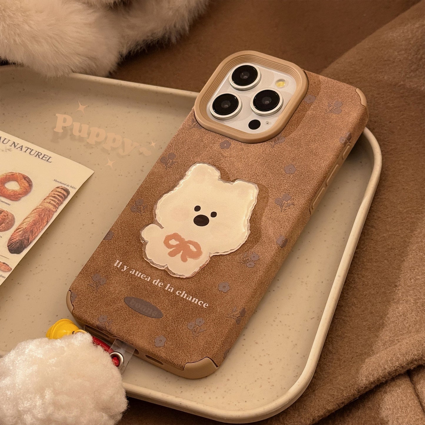 Parche de cachorro tridimensional cortical para funda de iPhone 16, iPhone 17promax, retro 15, pompón 13