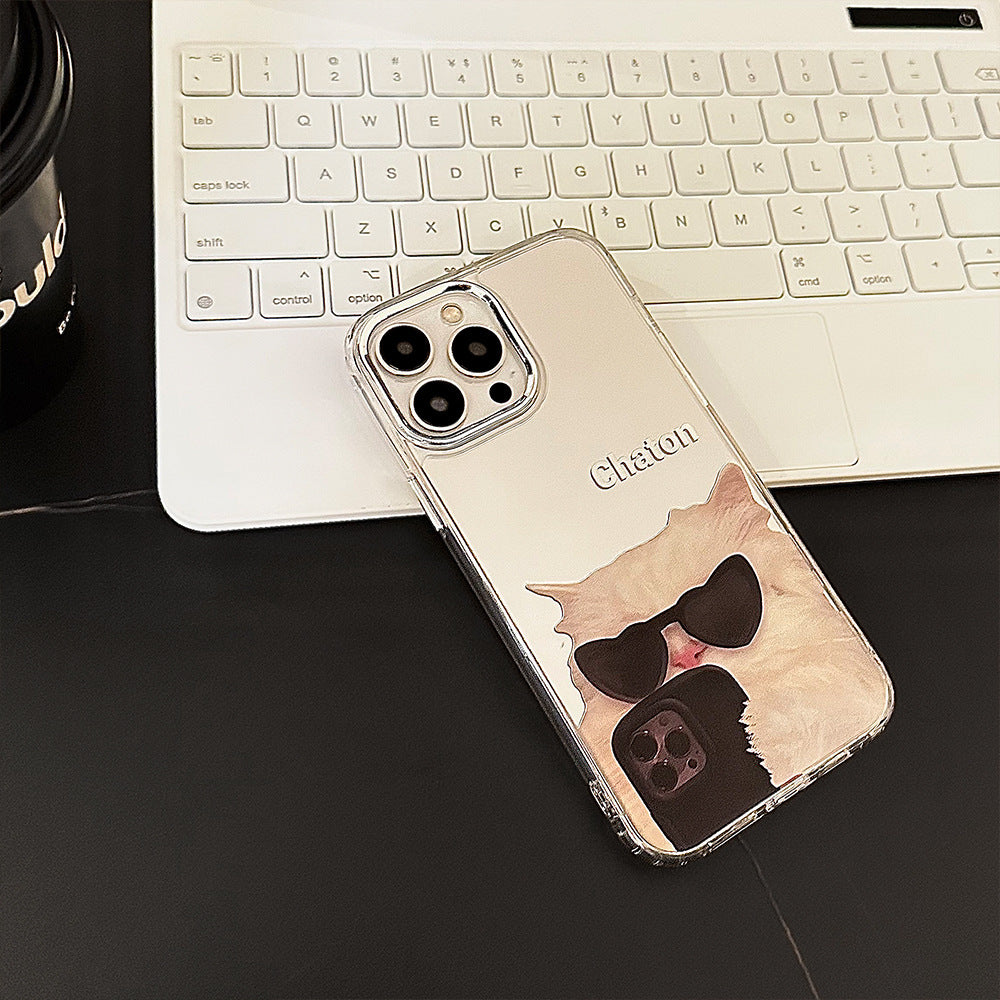 Gafas de sol gato genial iPhone17 es adecuado para funda de teléfono móvil Apple 16promax 11 divertido nicho 12 espejo 15 generación