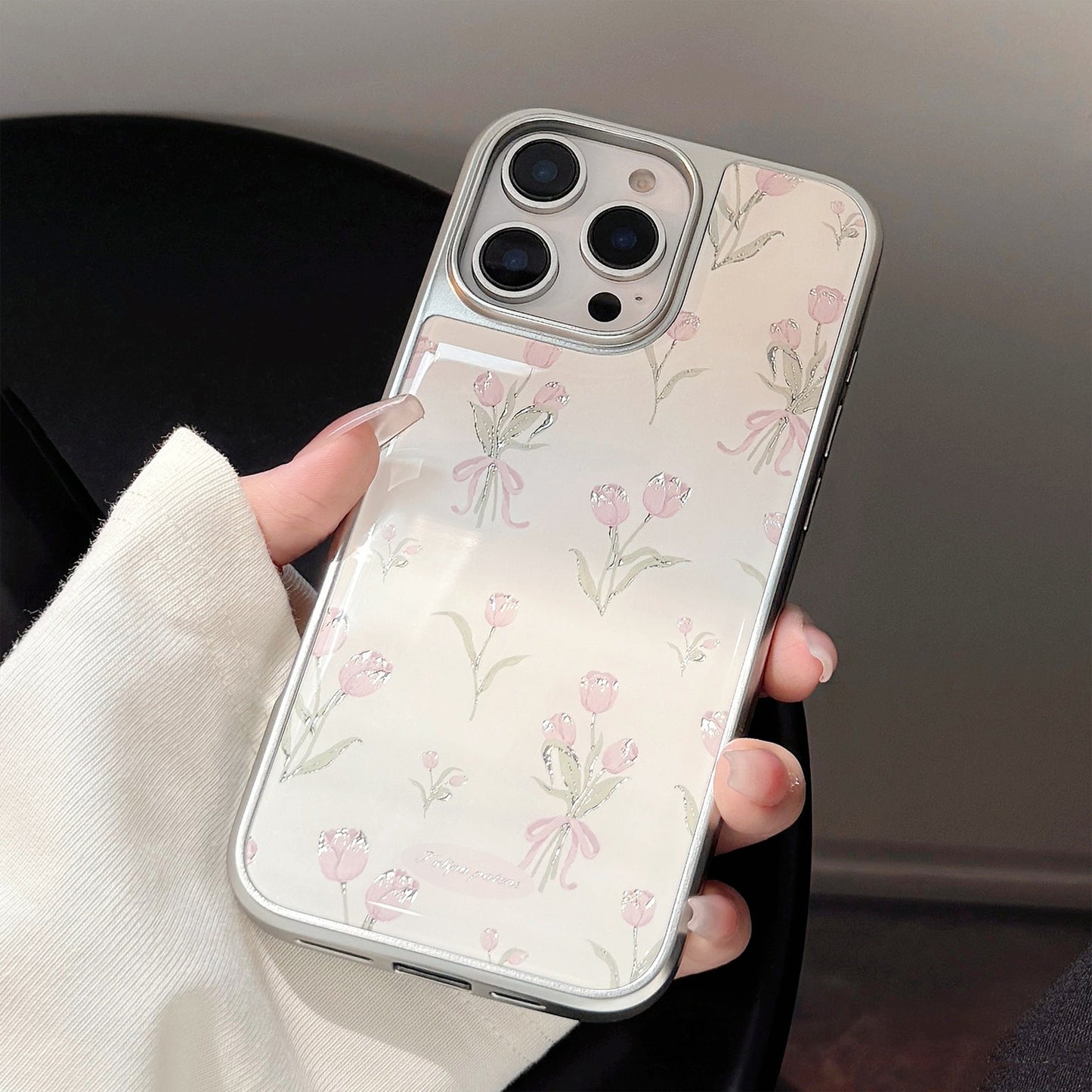Funda para teléfono móvil Gilt Epoxy Apple 16promax iphone17 tulipán rosa 15 galvanizado 14 compatible con Huawei p70
